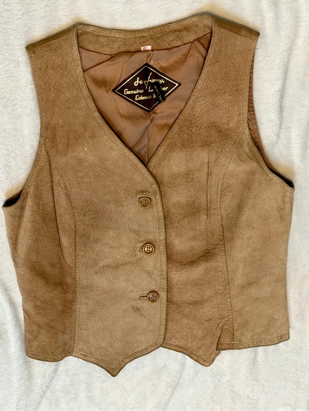 Vintage De Foxxy Genuine Suede Leather Vest Tan Western Boho Women’s 11/12 - Picture 1 of 9